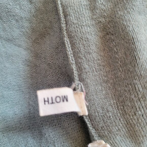 Moth Sage Green Button-Up Cardigan With Ruffle Trim & Tie Detail Womens S Cotton - Picture 5 of 8